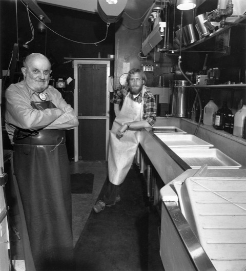 Ansel Adams and Alan Ross in the darkroom in Carmel, California by Marc Gaede