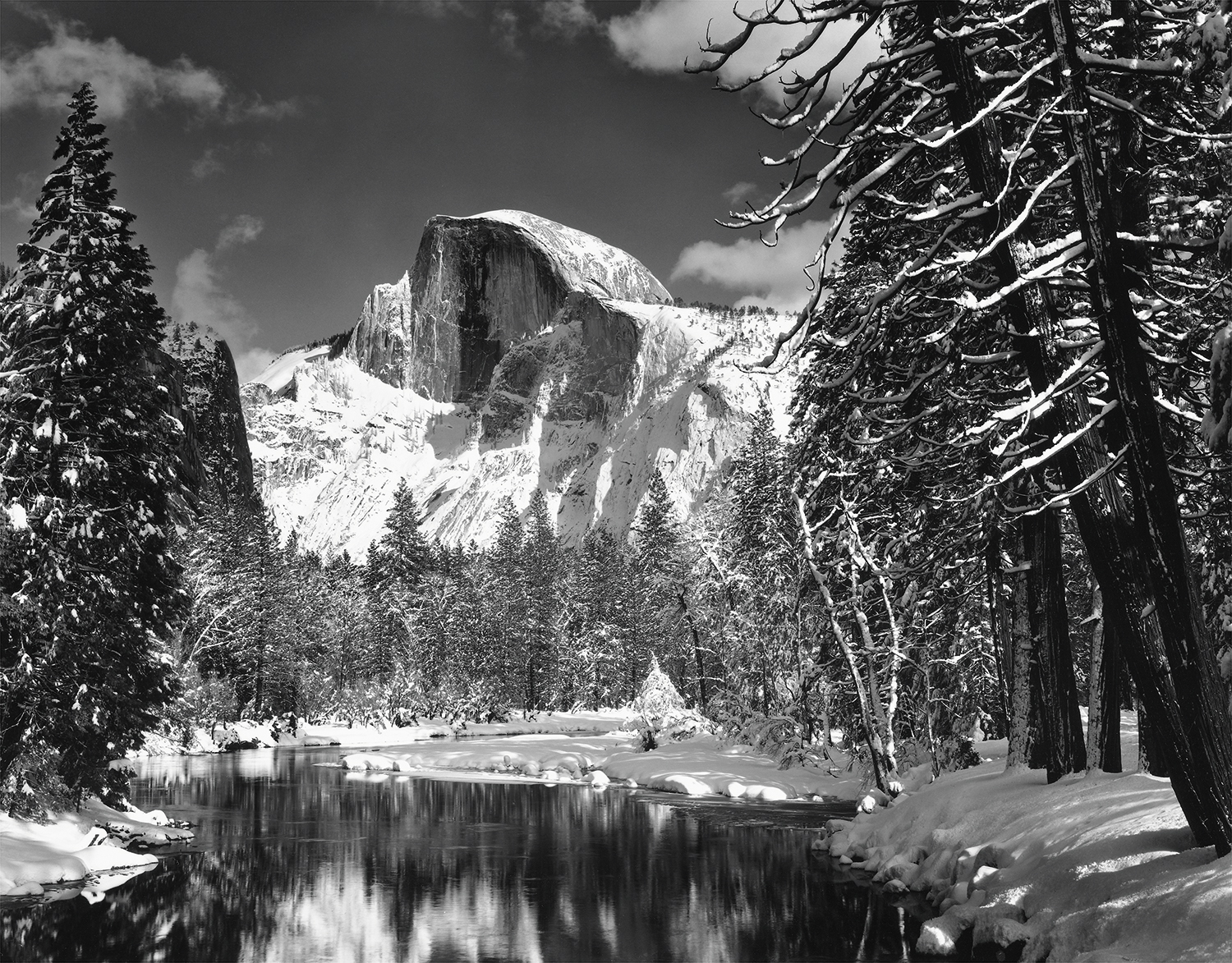 Half Dome, Merced River, Winter, 1938 Photograph by Ansel Adams