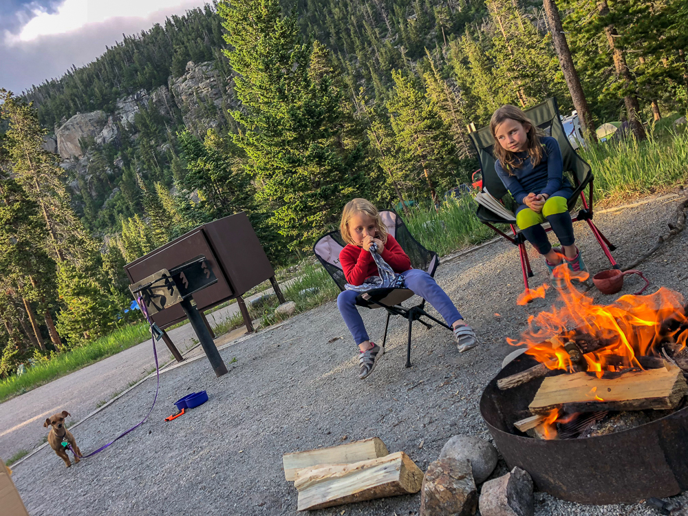 Raising outdoorsy kids means plenty of downtime at the campsite. Pictured: Camp Dick Campground, near Rocky Mountain National Park. 