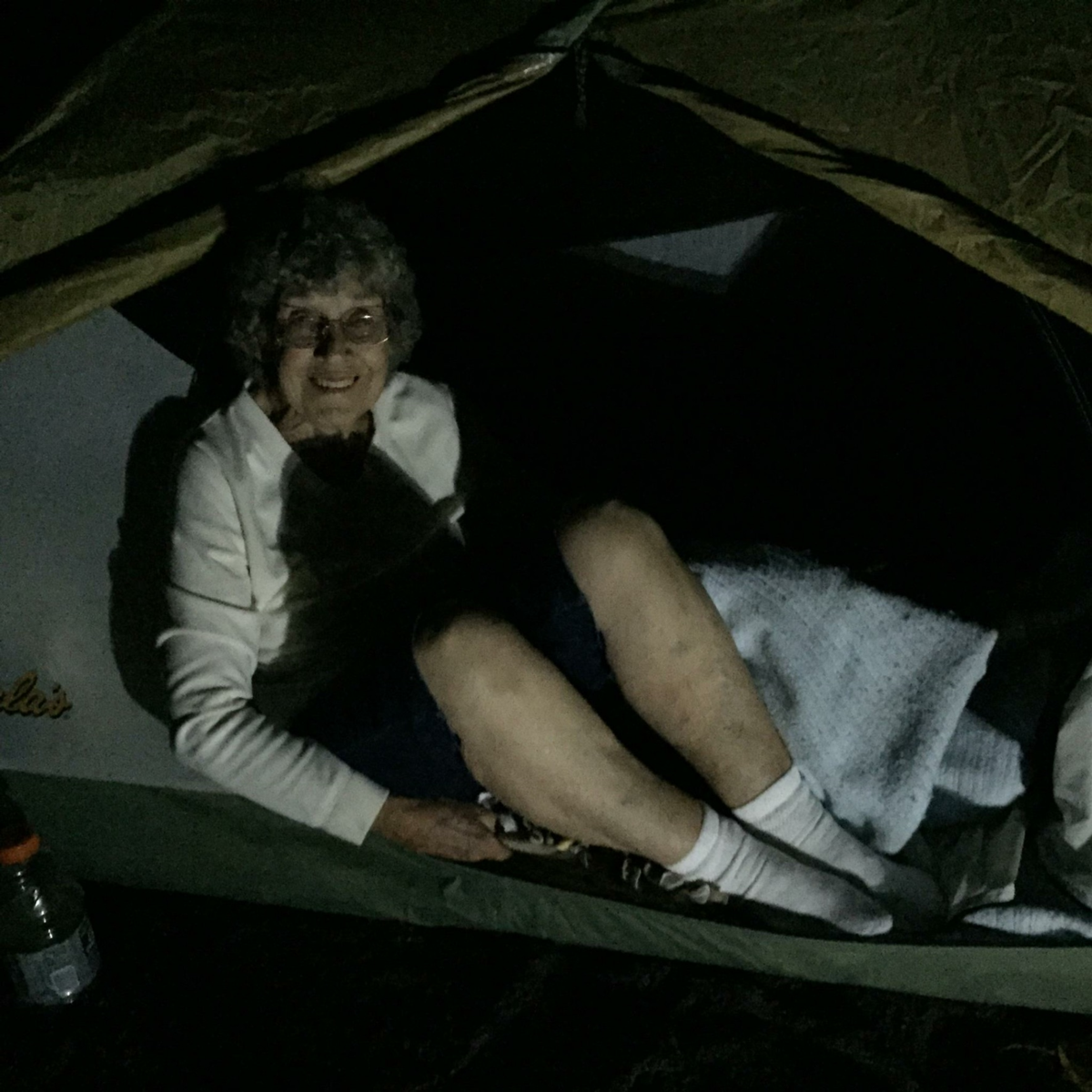 Grandma Joy's first night in a tent, Great Smoky Mountains National Park, Tennessee
