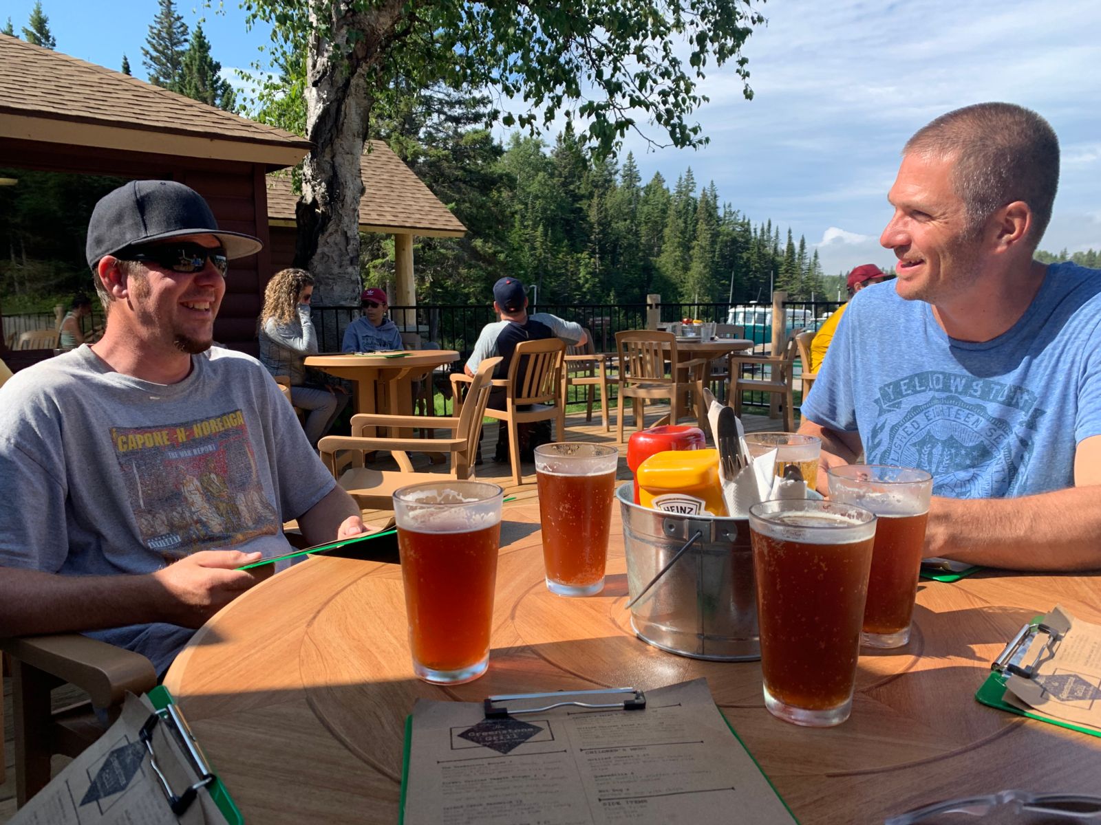 Enjoying a nice cold beer at Rock Harbor