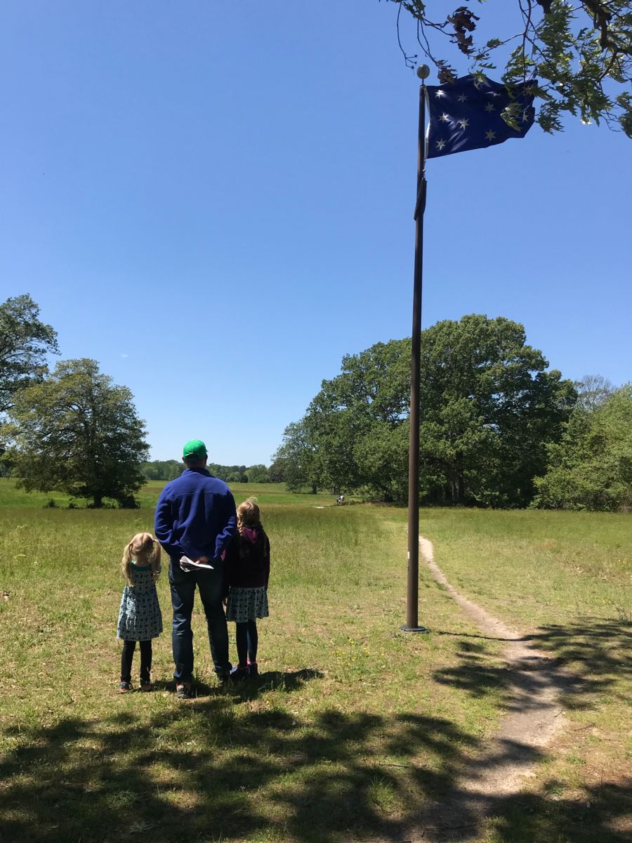 Bryan and the girls remembering their ancestor who fought alongside General George Washington at the Battle of Yorktown