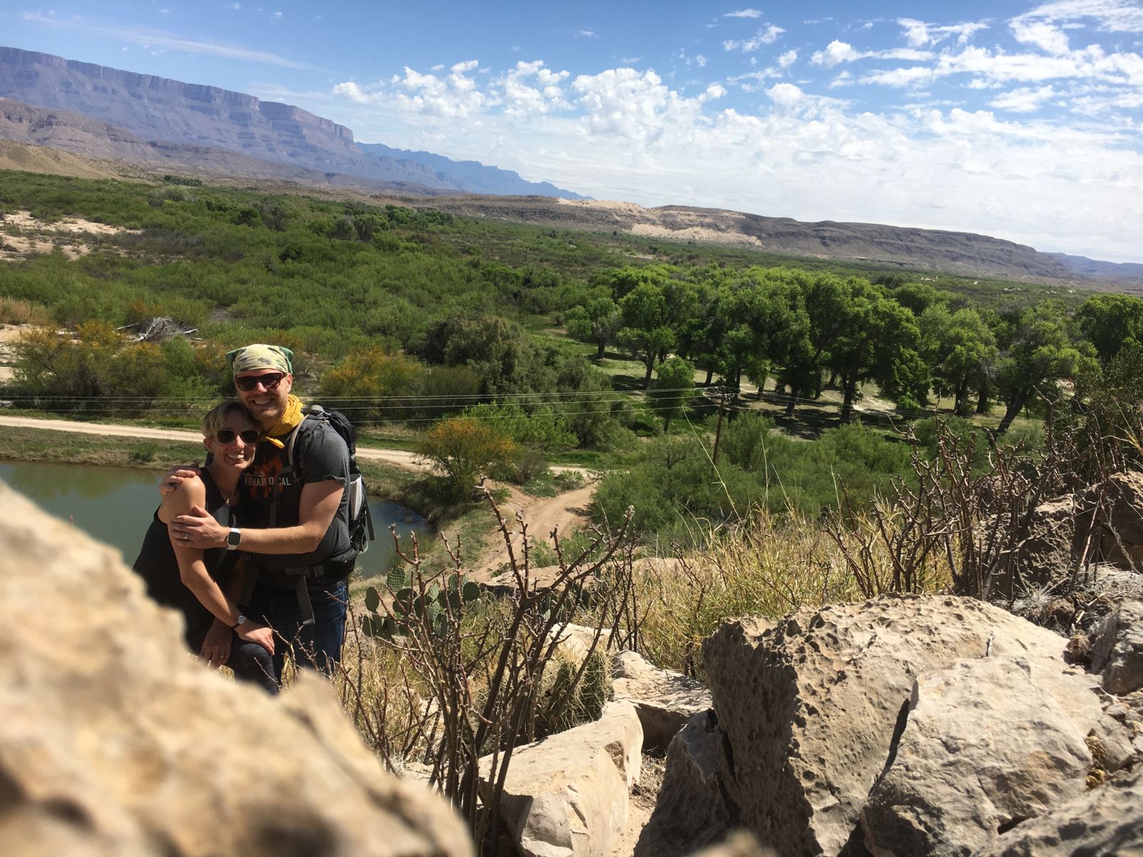 Jessica and her husband Jason at Big Bend National Park- part of West Texas road trip in The Open Road - Photo by Jason Wilson