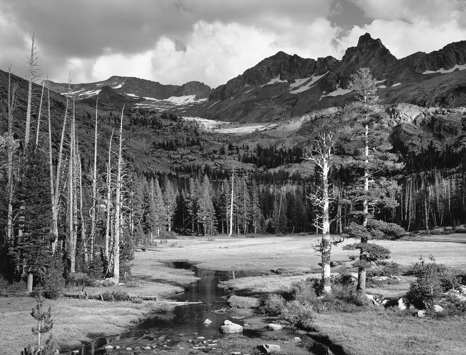 Mount Ansel Adams, Lyell Fork of the Merced River, c. 1935 Photograph by Ansel Adams